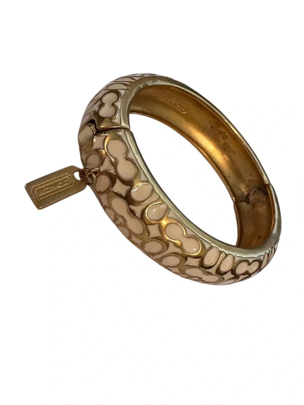 Coach Gold-Tone and Cream Enamel Signature Cuff Bracelet